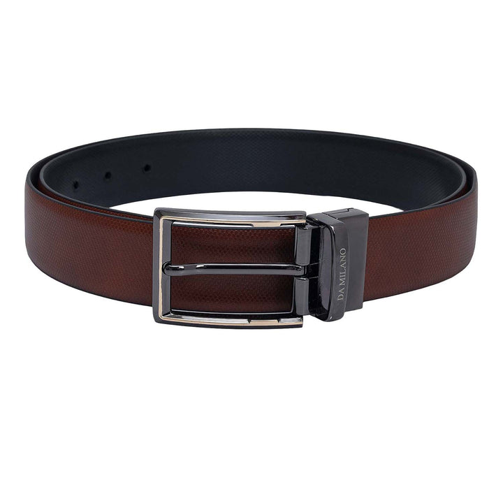 Casual Embossed Leather Mens Belt-Cognac & Black
