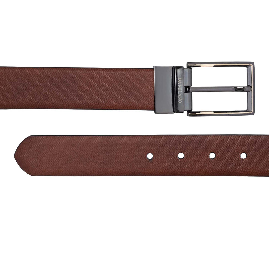 Casual Embossed Leather Mens Belt-Cognac & Black