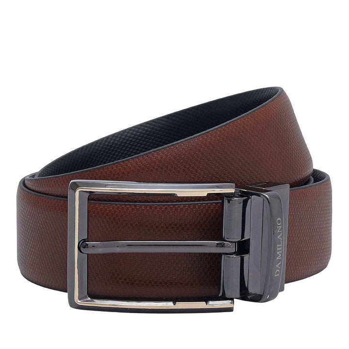 Casual Embossed Leather Mens Belt-Cognac & Black