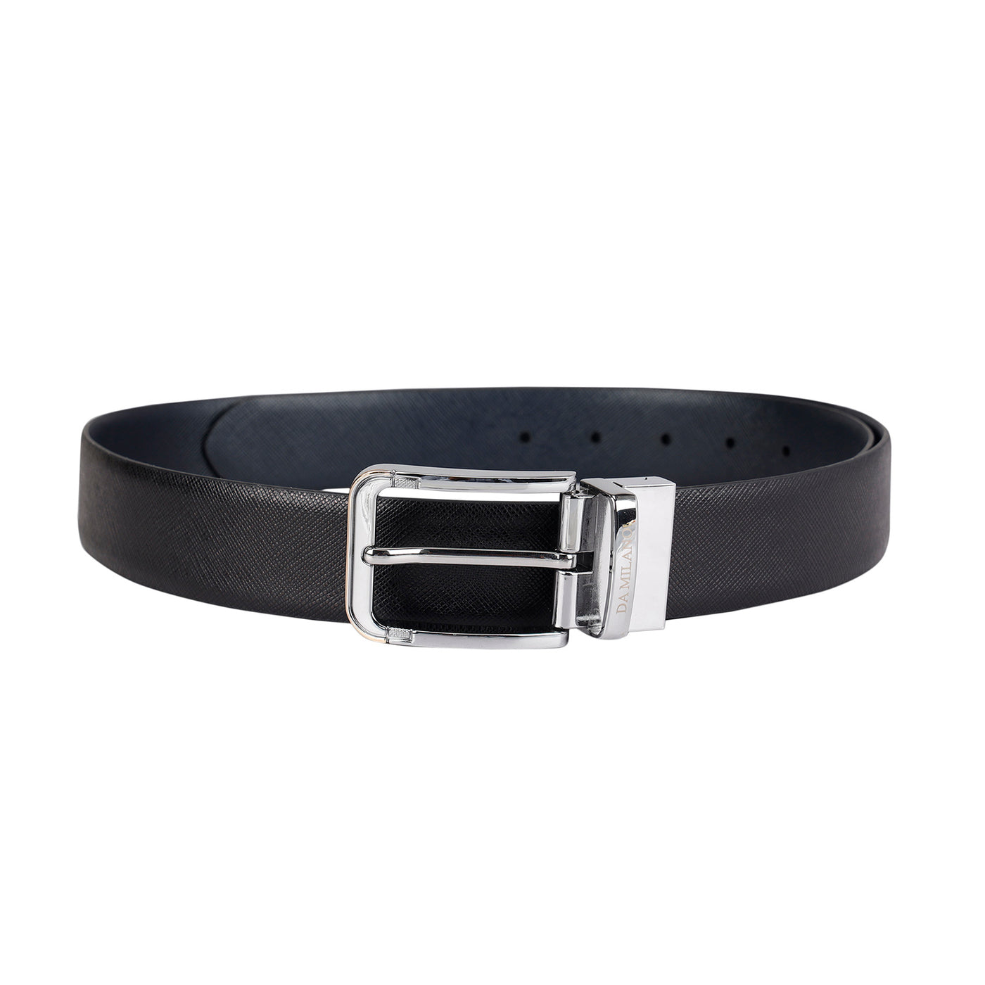 Formal Saffiano Leather Mens Belt - Black & Blue