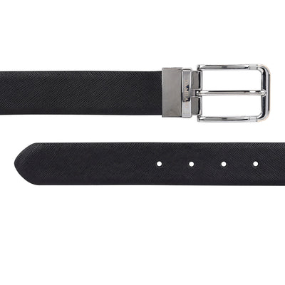 Formal Saffiano Leather Mens Belt - Black & Blue