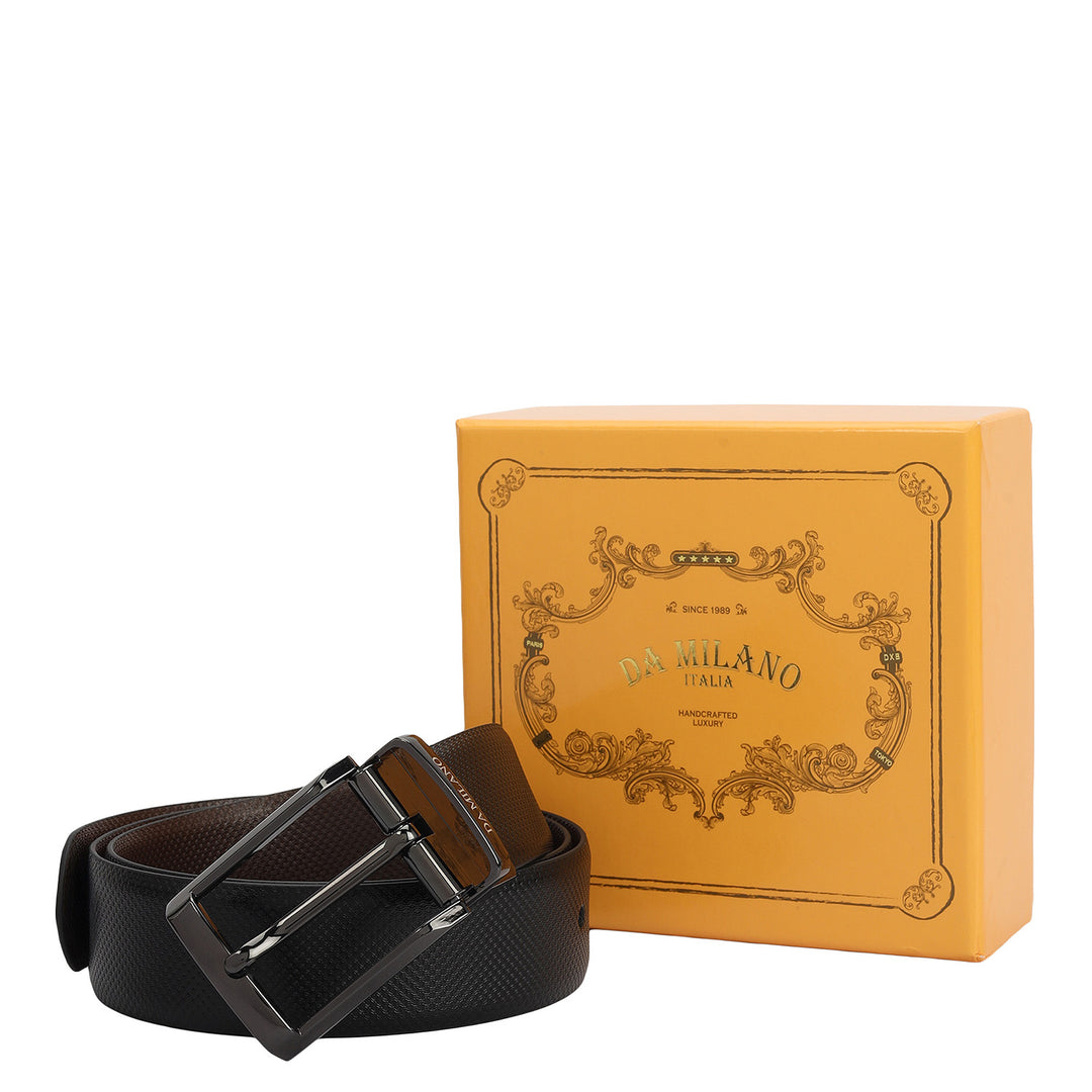 Formal Embossed Leather Reversible Mens Belt - Black & Brown