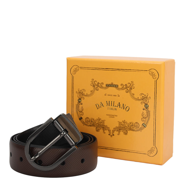Casual Embossed Leather Reversible Mens Belt - Brown & Black