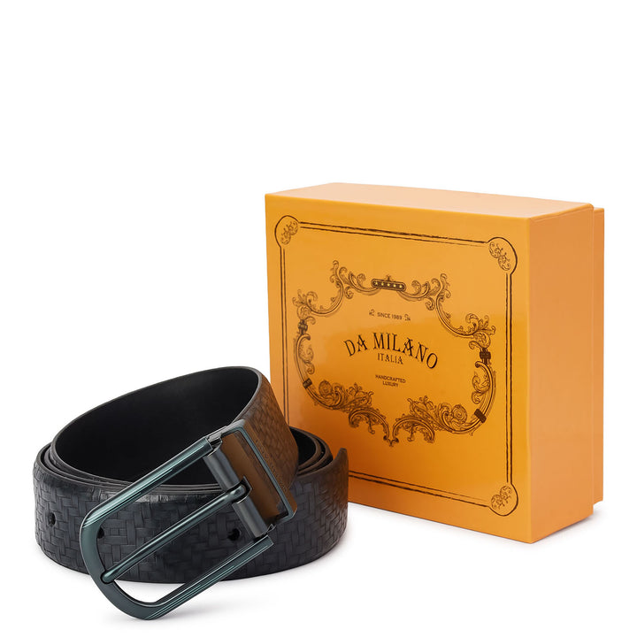 Casual Mat-Emboss Leather Mens Belt - Navy