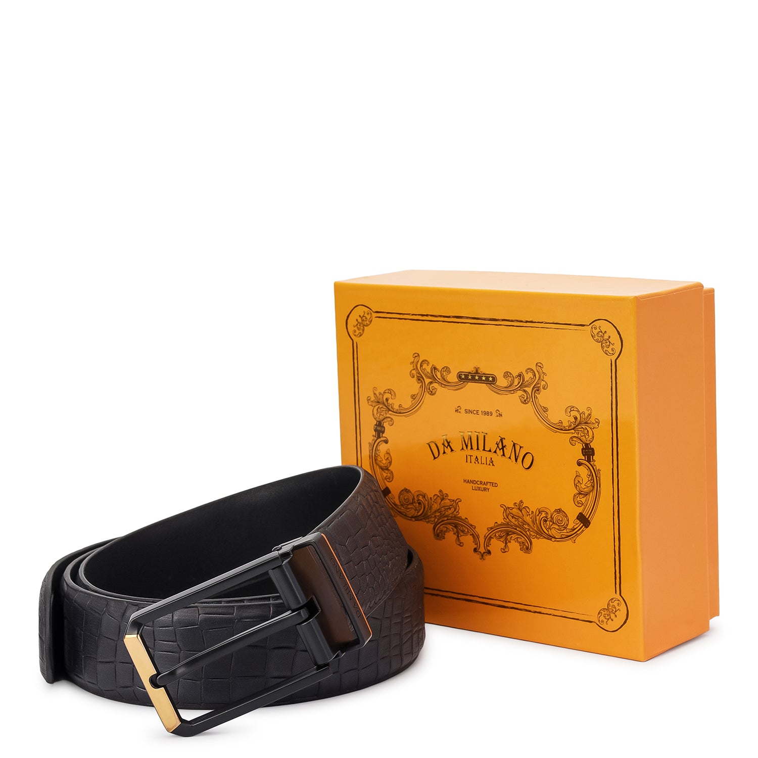Casual Croco Leather Mens Belt - Black – Da Milano