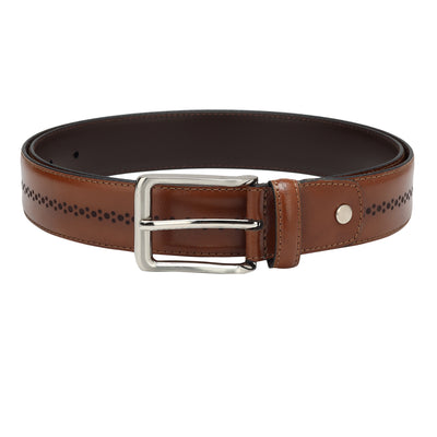 Casual Plain Leather Mens Belt - Cognac