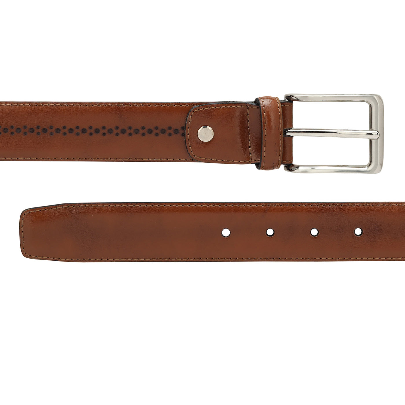 Casual Plain Leather Mens Belt - Cognac