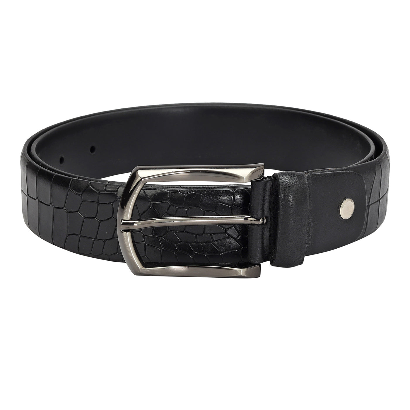 Casual Croco Leather Mens Belt - Black