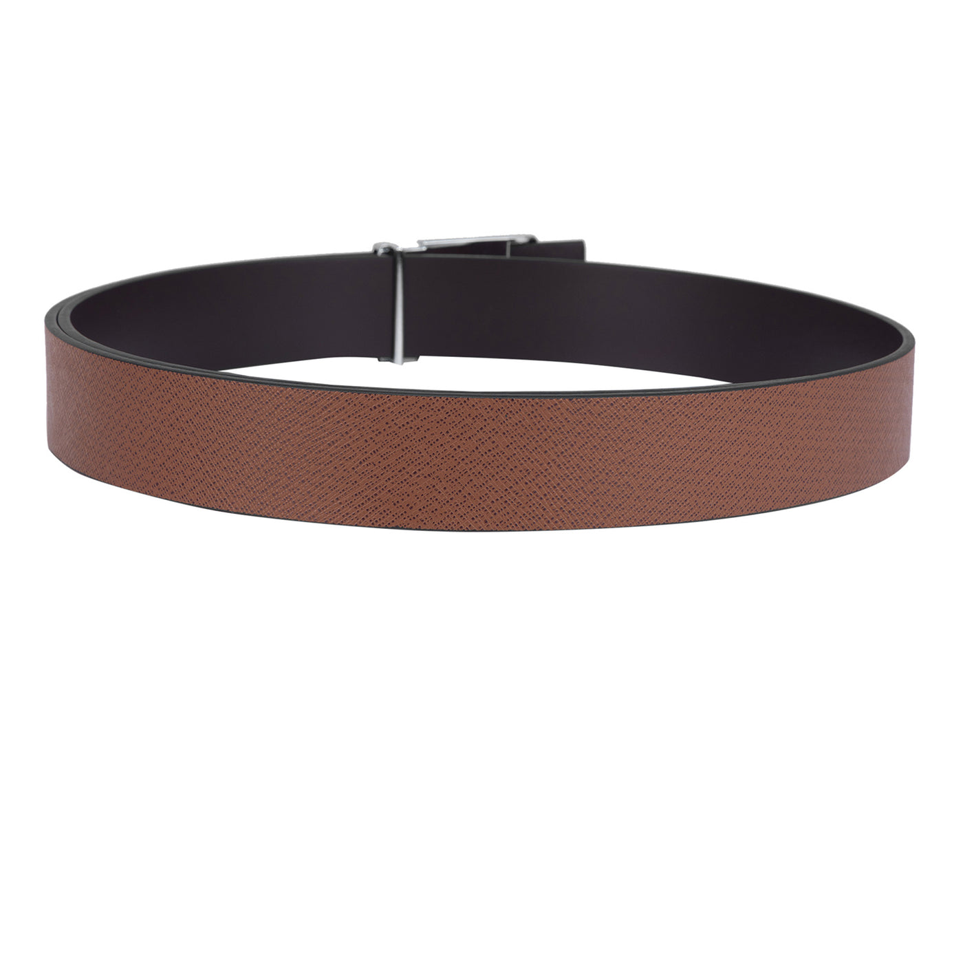 Casual Saffiano Leather Mens Belt - Cognac
