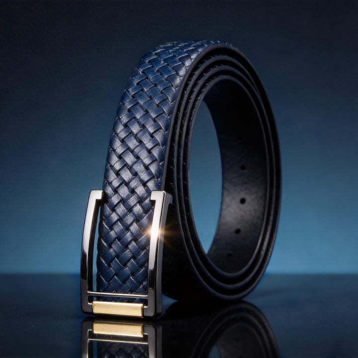Casuals Mat-Emboss Leather Mens Belt-Navy