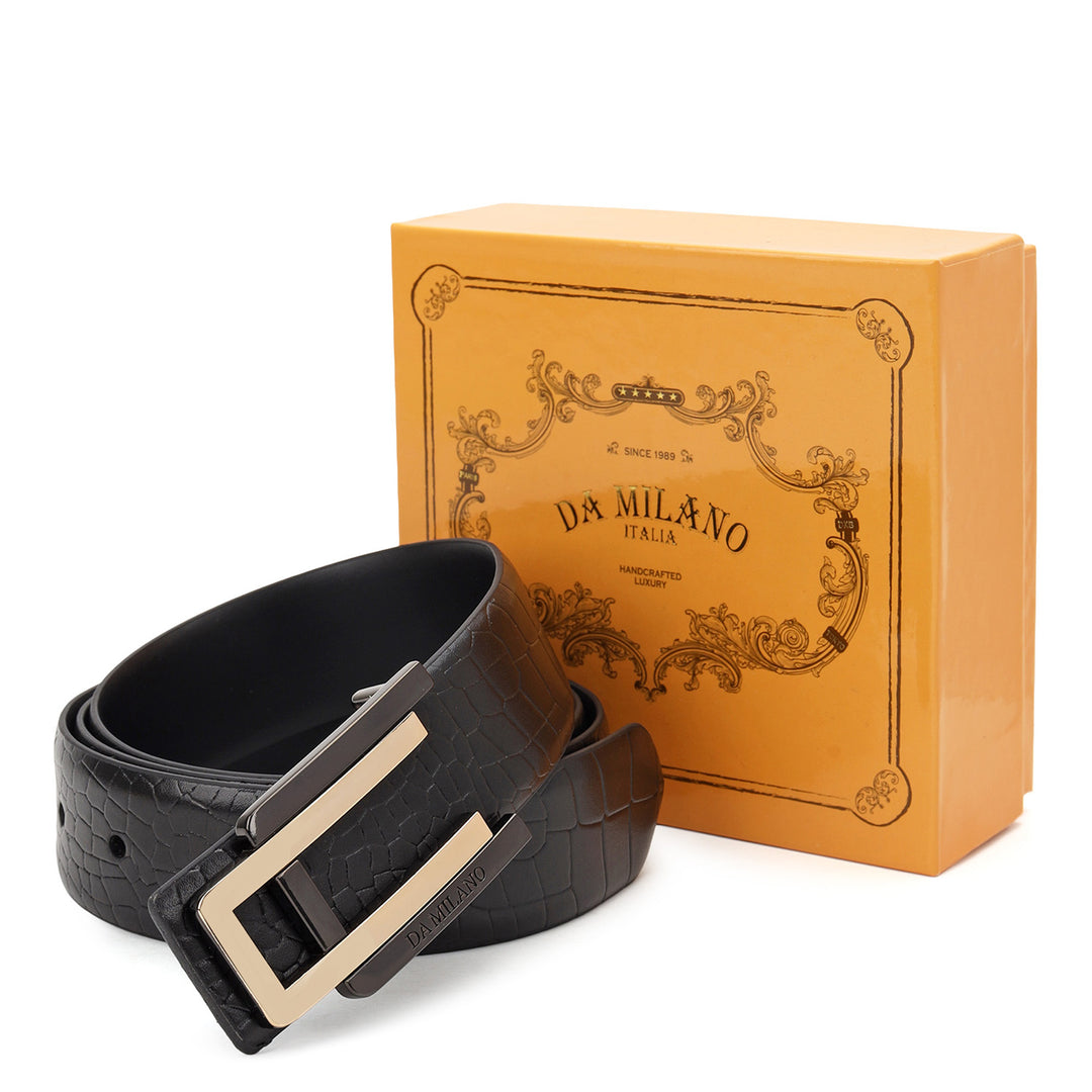 Formal Croco Leather Mens Belt-BLACK
