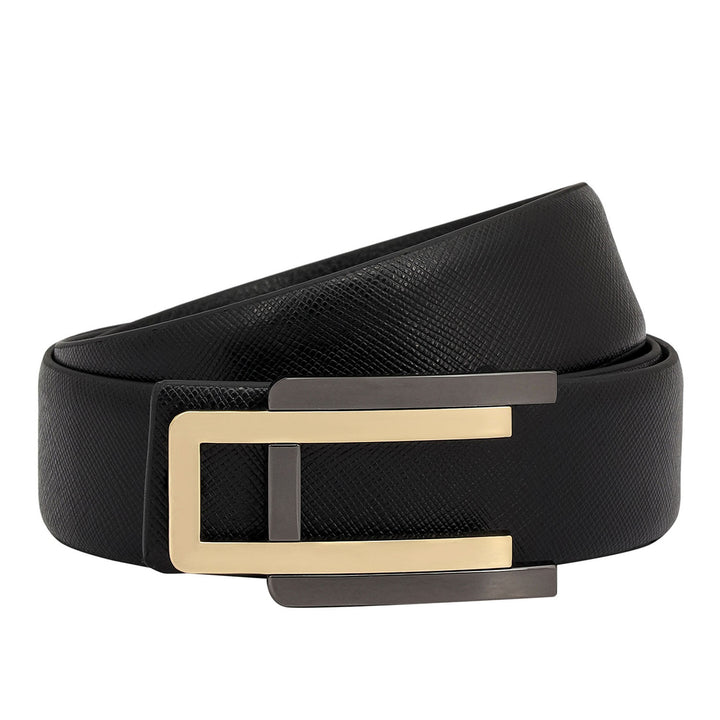 Formal Saffiano Leather Mens Belt - Black
