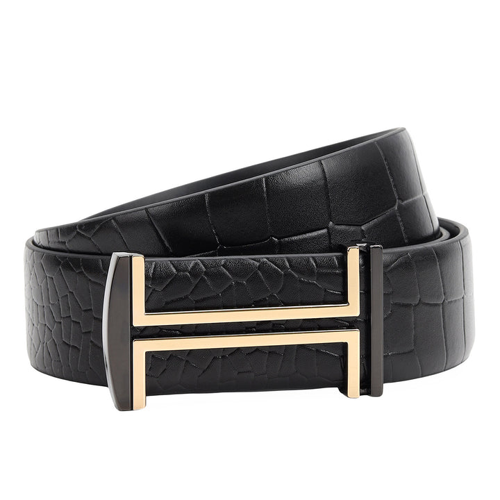 Formal Croco Leather Mens Belt-BLACK