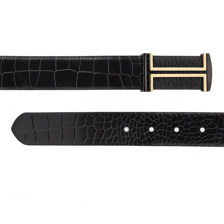 Formal Croco Leather Mens Belt-BLACK
