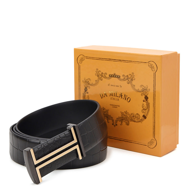 Formal Croco Leather Mens Belt-BLACK