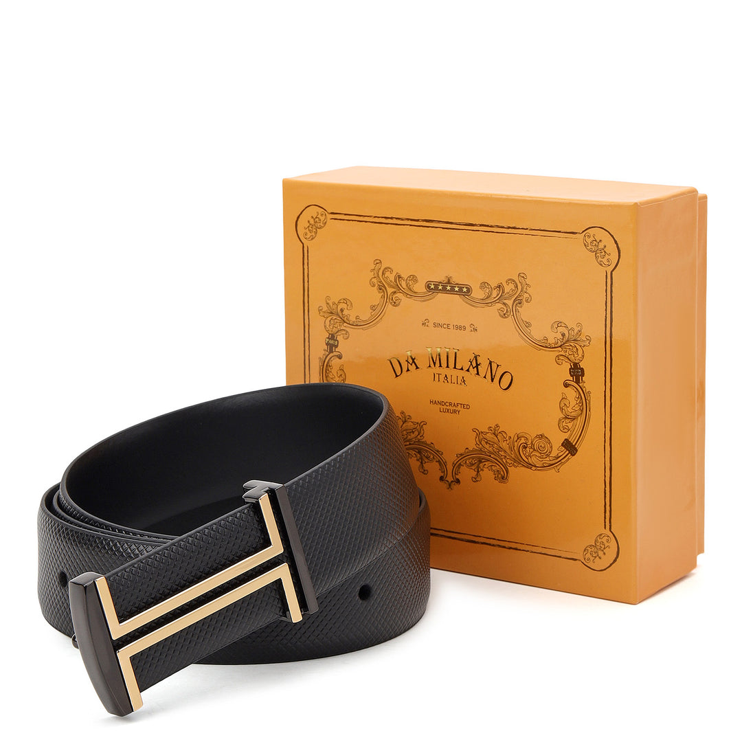 Formal Mat-Emboss Leather Mens Belt-BLACK