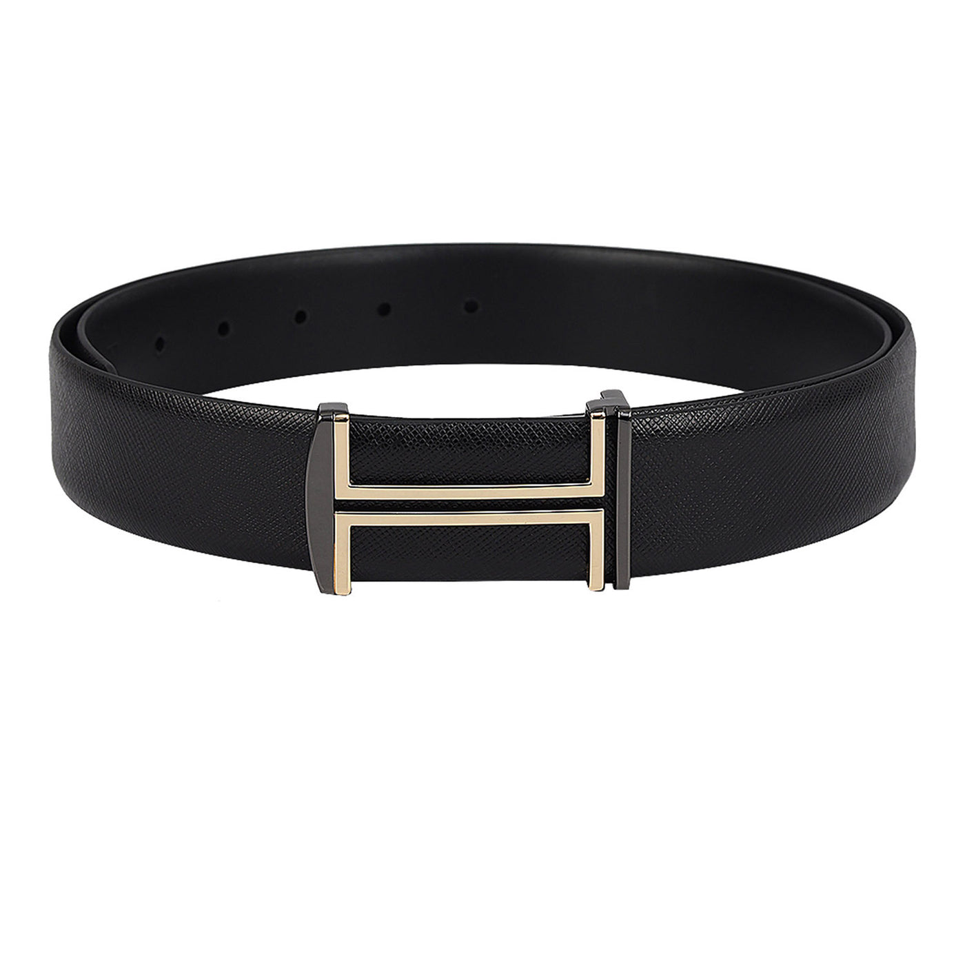Casual Saffiano Leather Mens Belt - Black