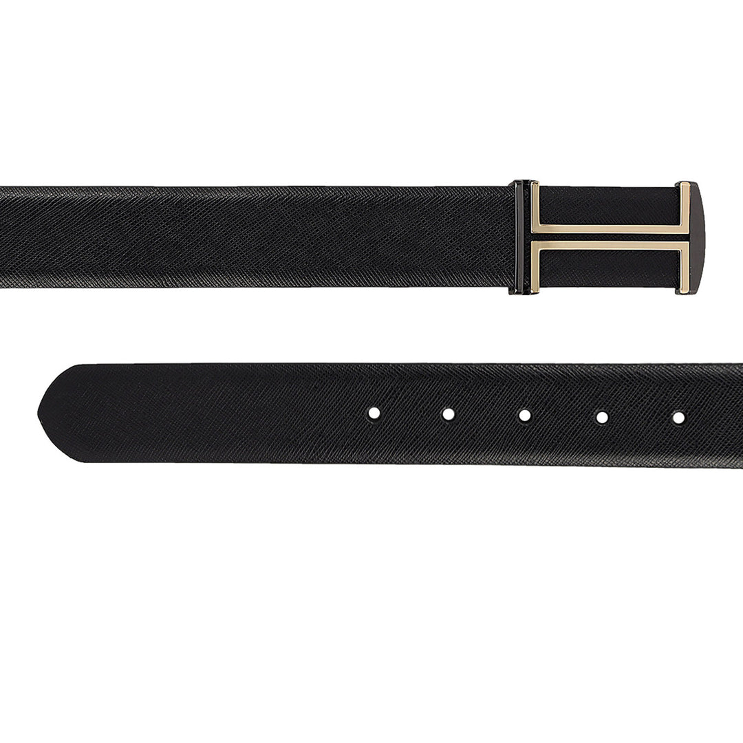 Casual Saffiano Leather Mens Belt - Black