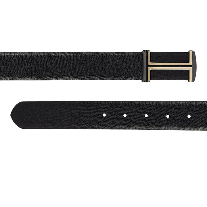Casual Saffiano Leather Mens Belt - Black
