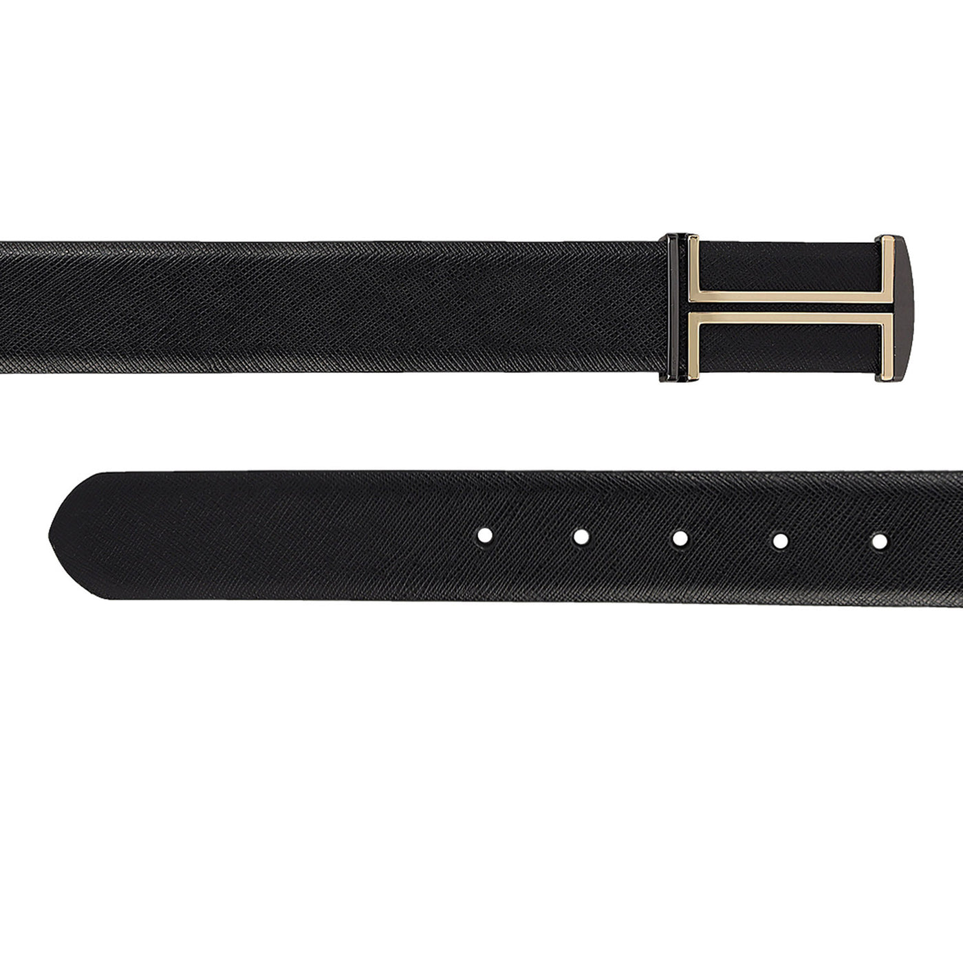 Casual Saffiano Leather Mens Belt - Black