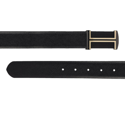 Casual Saffiano Leather Mens Belt - Black