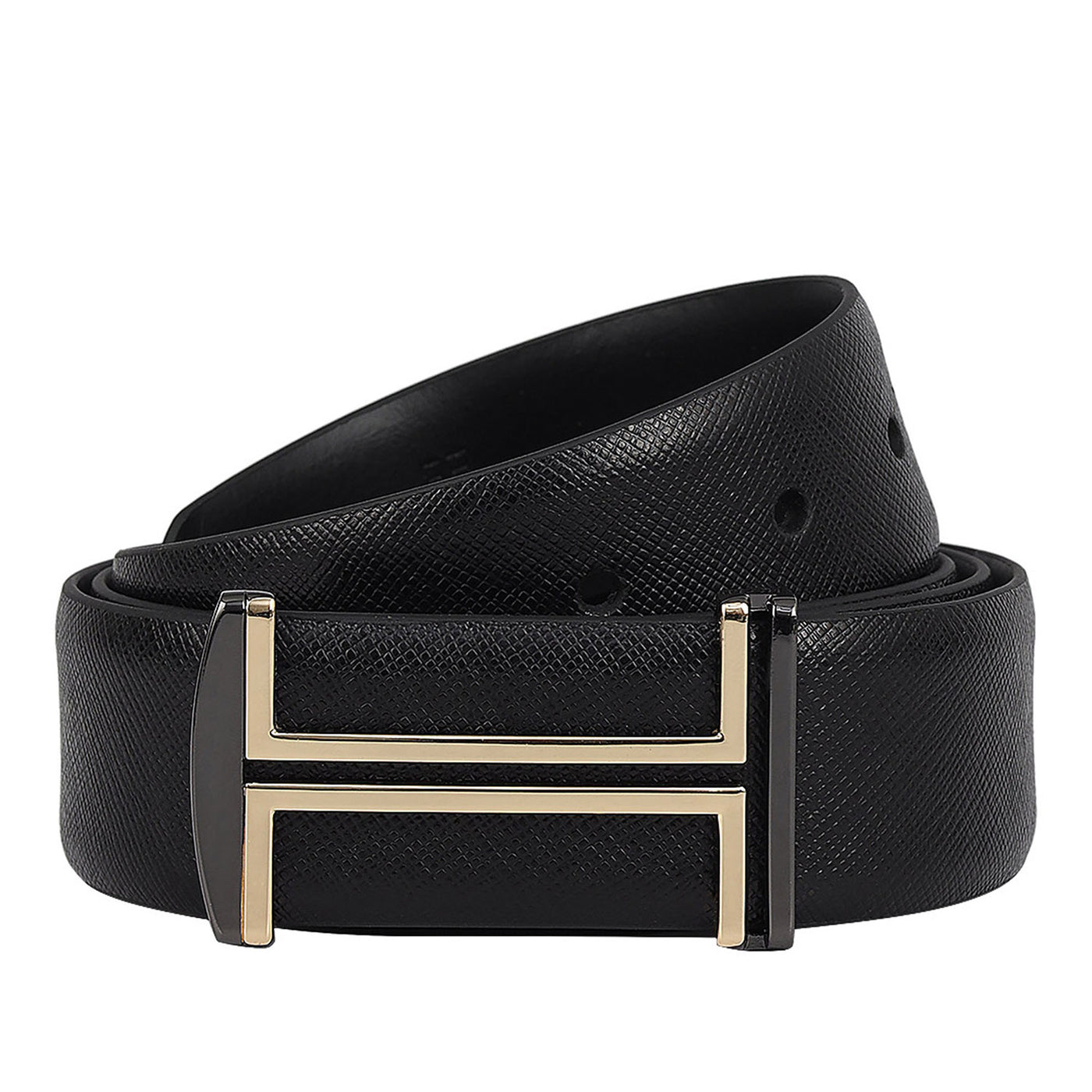 Casual Saffiano Leather Mens Belt - Black