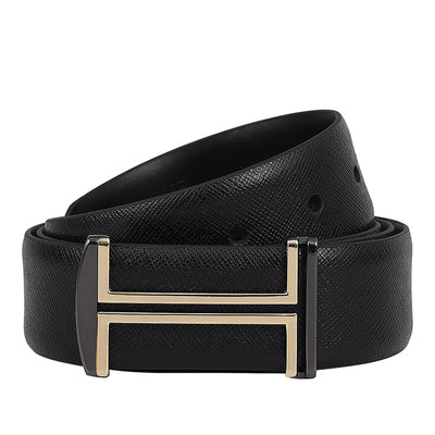 Casual Saffiano Leather Mens Belt - Black