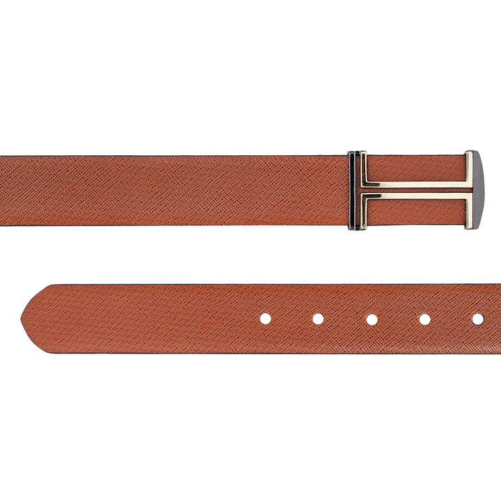 Casual Saffiano Leather Mens Belt - Cognac