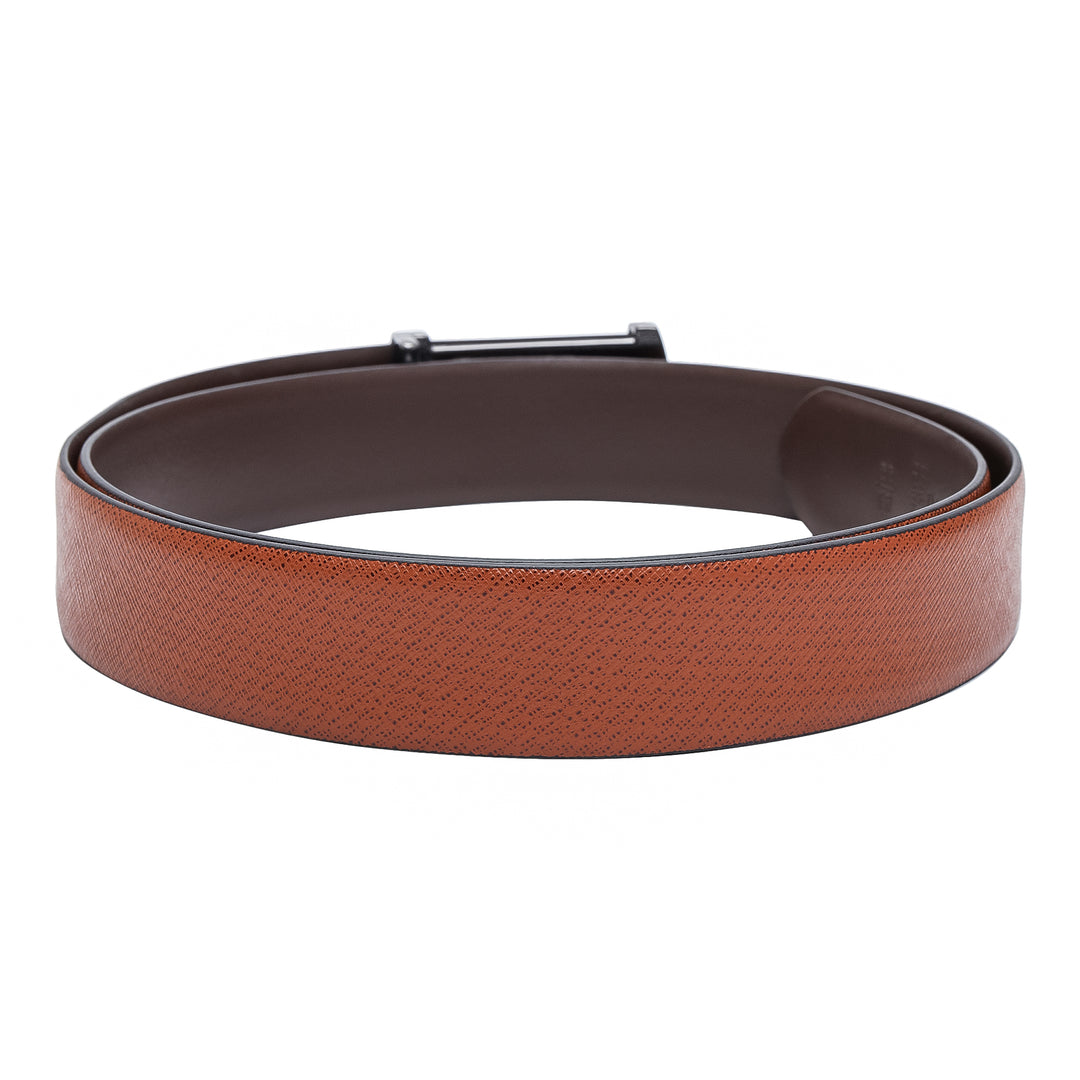 Casual Saffiano Leather Mens Belt - Cognac