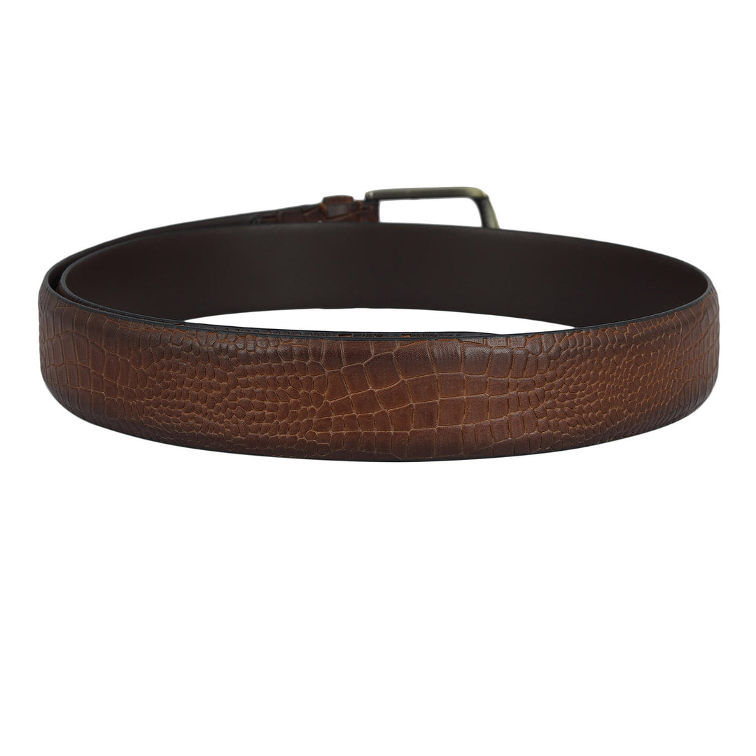 Casual Croco Leather Mens Belt - Tan