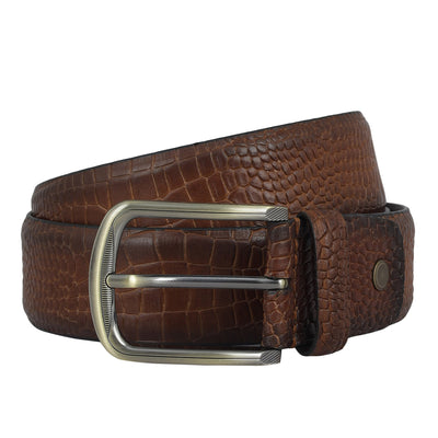 Casual Croco Leather Mens Belt - Tan