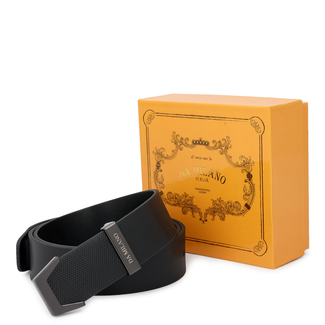 Formal Embossed Leather Mens Belt - Black