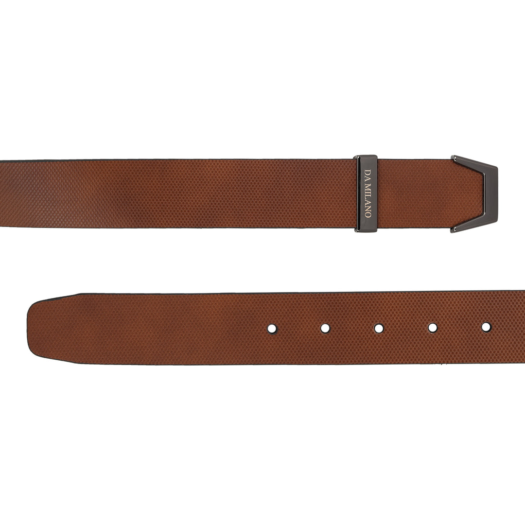 Formal Embossed Leather Mens Belt - Cognac