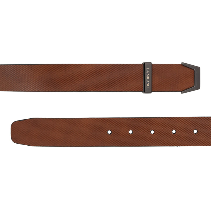 Formal Embossed Leather Mens Belt - Cognac
