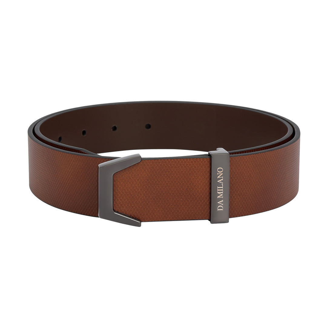 Formal Embossed Leather Mens Belt - Cognac