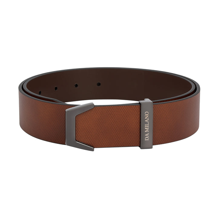 Formal Embossed Leather Mens Belt - Cognac