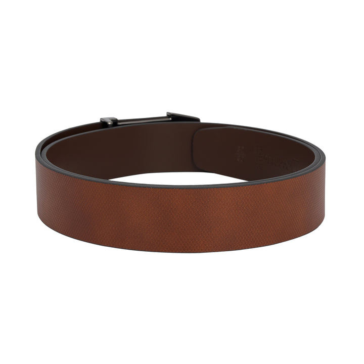 Formal Embossed Leather Mens Belt - Cognac