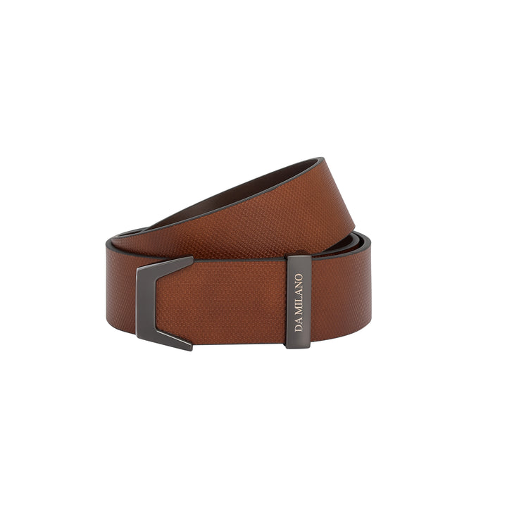 Formal Embossed Leather Mens Belt - Cognac