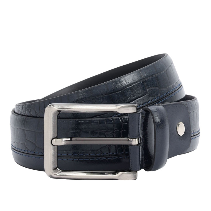 Casual Plain Leather Mens Belt-Navy