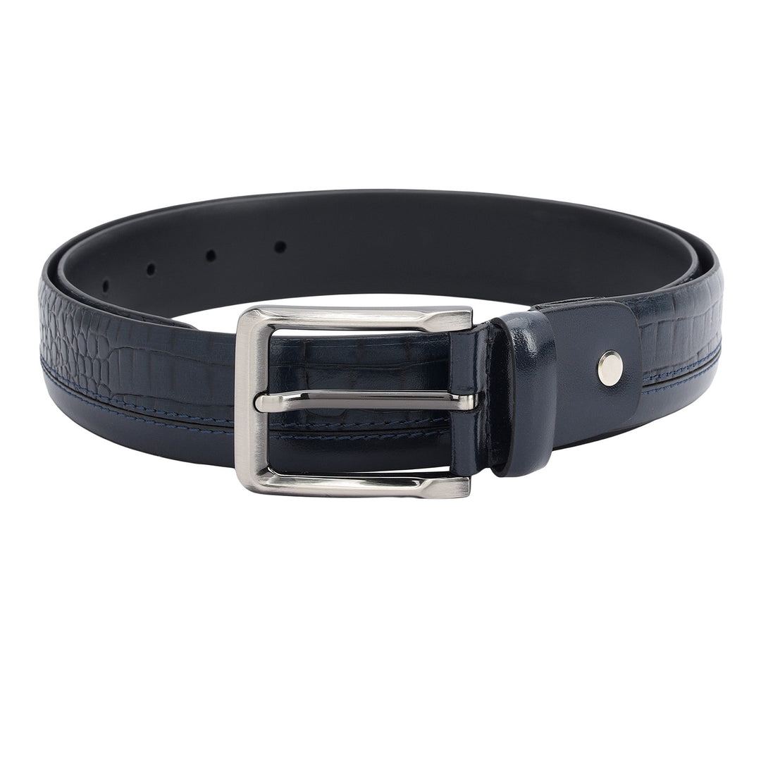 Casual Plain Leather Mens Belt-Navy