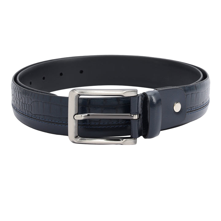 Casual Plain Leather Mens Belt-Navy