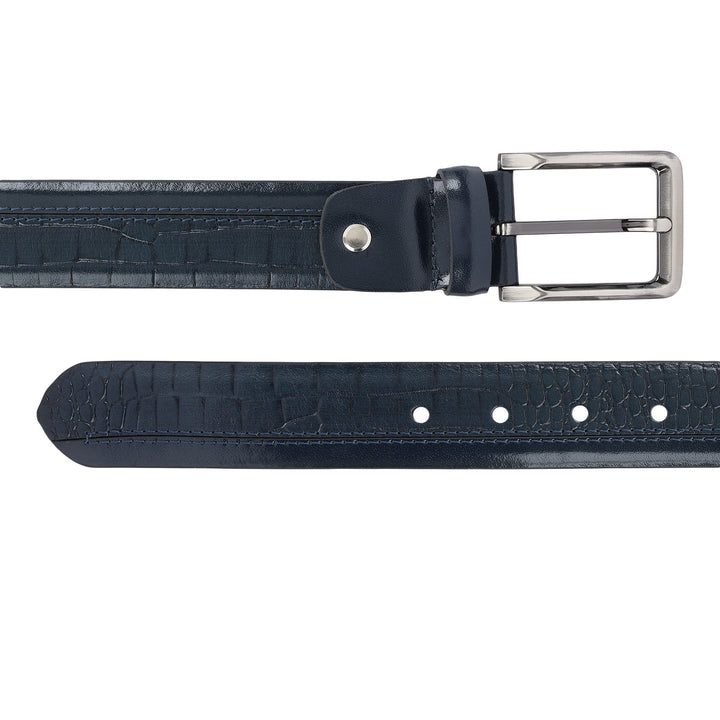 Casual Plain Leather Mens Belt-Navy