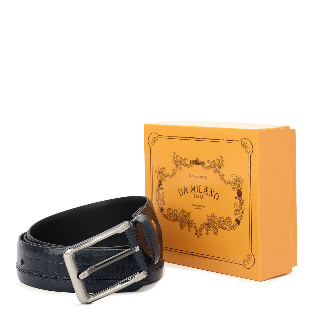 Casual Plain Leather Mens Belt-Navy
