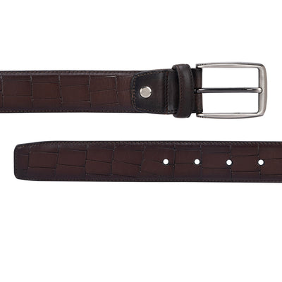 Casual Croco Leather Mens Belt - Brown