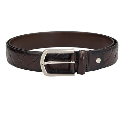 Casual Mat Emboss Leather Mens Belt - Brown