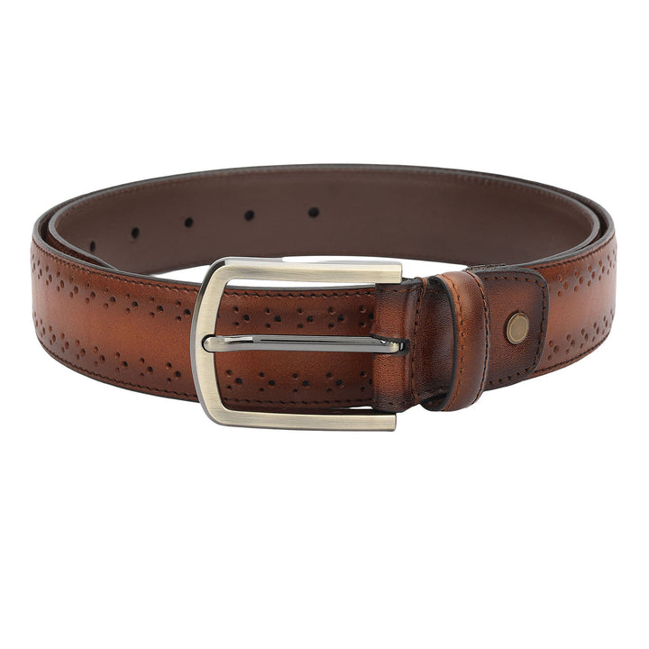 Formal Punch Plain Leather Mens Belt-Cognac