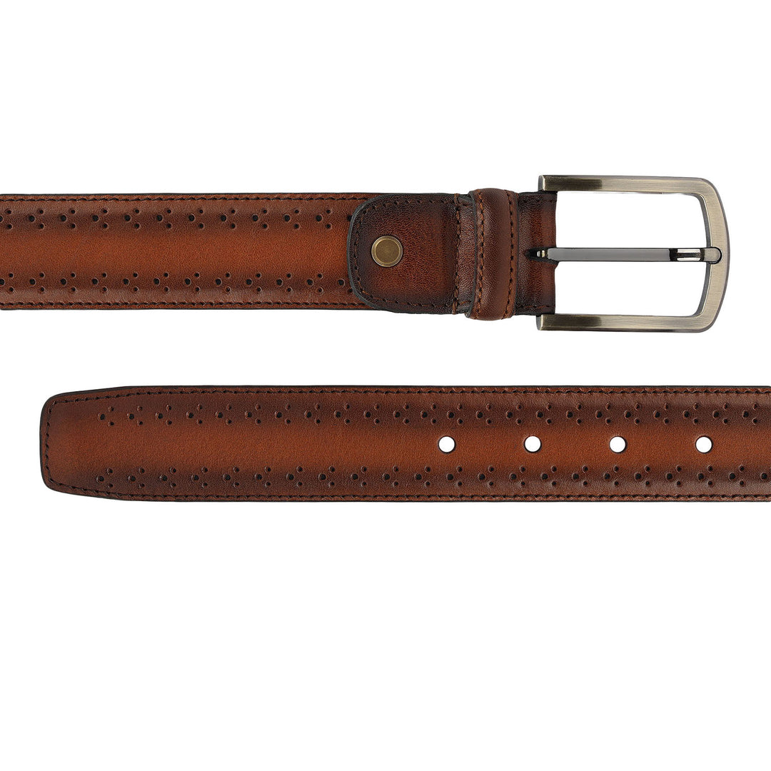 Formal Punch Plain Leather Mens Belt-Cognac