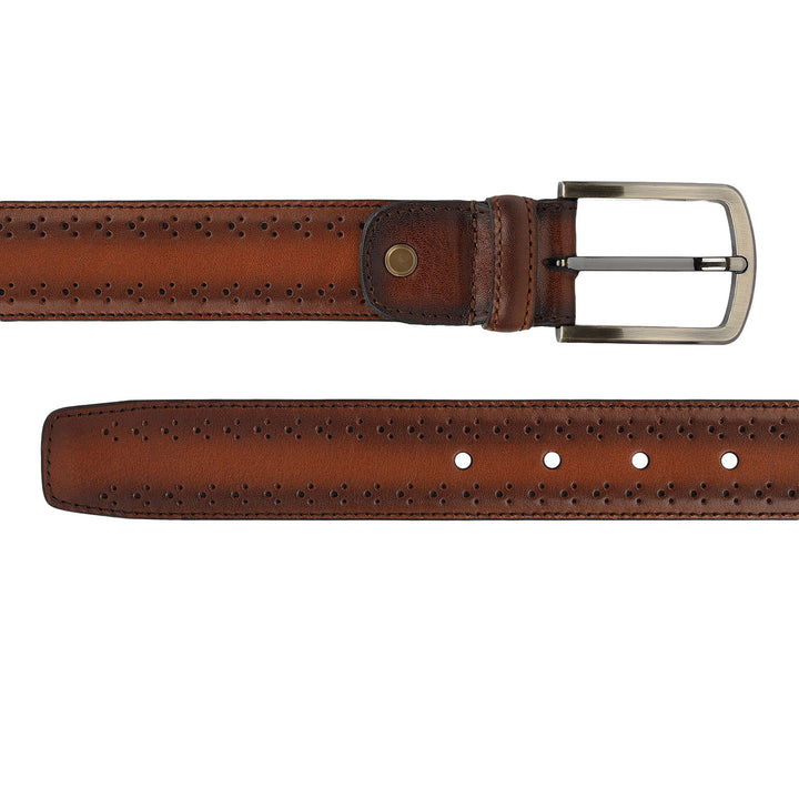 Formal Punch Plain Leather Mens Belt-Cognac