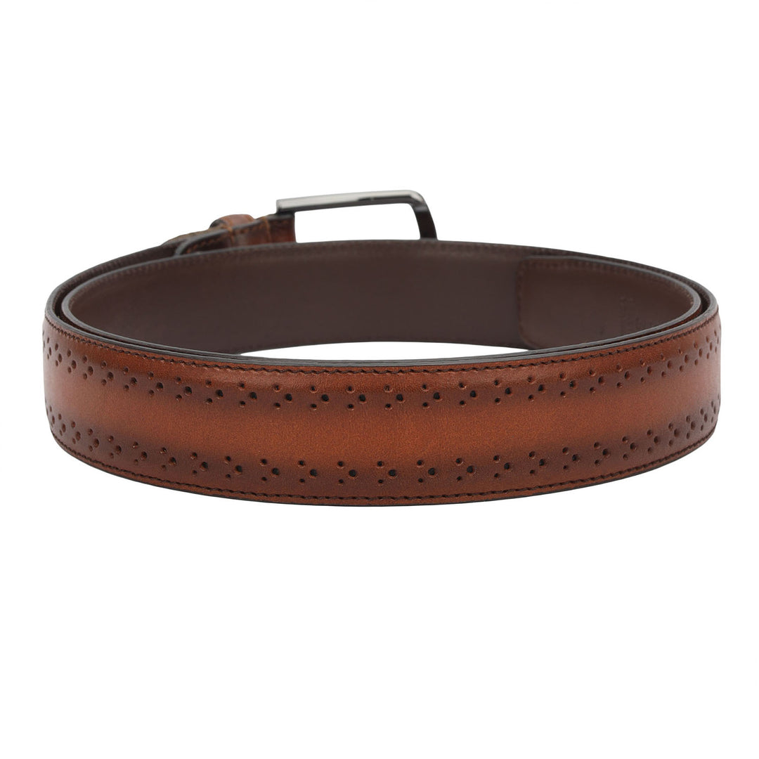 Formal Punch Plain Leather Mens Belt-Cognac