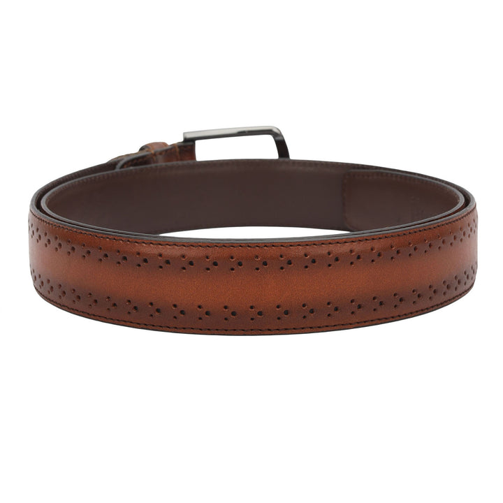 Formal Punch Plain Leather Mens Belt-Cognac